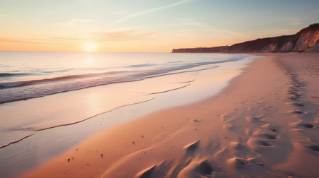 Beautiful sunset on the beach. Colorful summer seascape.の素材