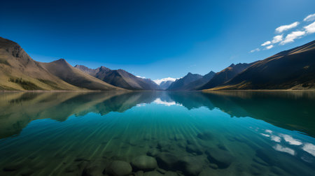 Fantastic panoramic landscape with mountain lake and reflection in waterの素材