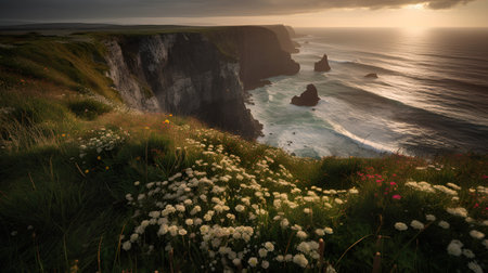 Cliffs of Moher in County Clare, Ireland at sunset.の素材