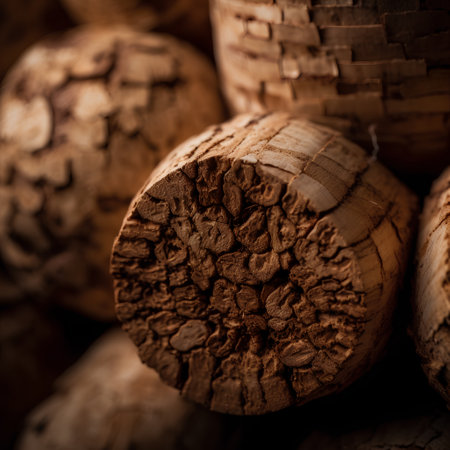 Champagne cork closeup macro photo. Wine corks background.の素材