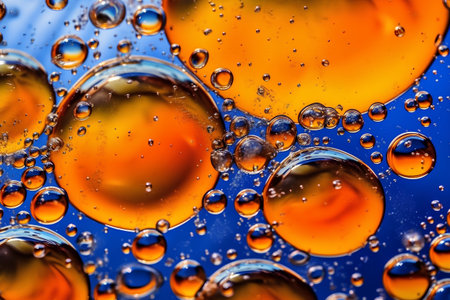 Macro shot of colorful oil bubbles in water. Abstract background.の素材