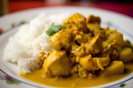 chicken curry with rice - indonesian food. selective focusの素材