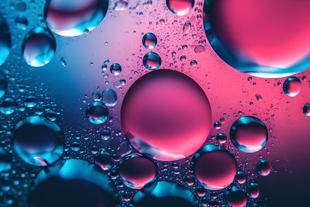Water drops on the water surface. Abstract background with colorful bubbles.の素材