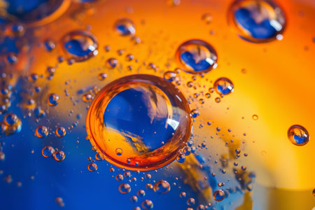 Abstract colorful background with oil drops in water. Close-up.の素材