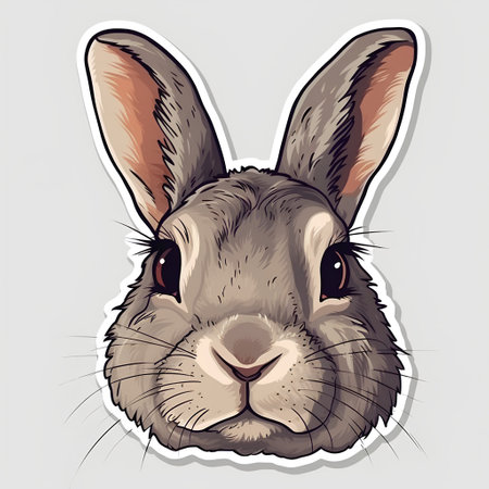 Rabbit head sticker. Hand drawn vector illustration in cartoon style.の素材