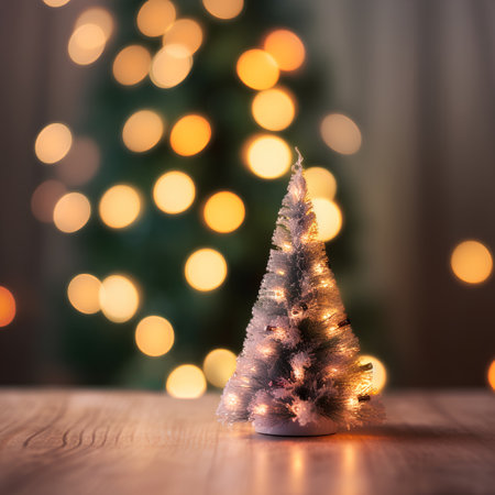 Christmas tree with bokeh lights on background. Christmas greeting card.の素材