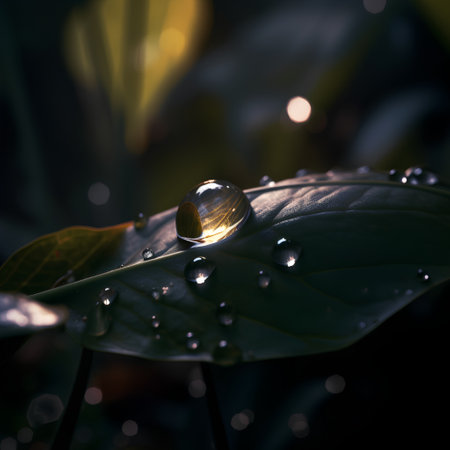 Water drop on green leaf with beautiful bokeh background. Nature concept.の素材