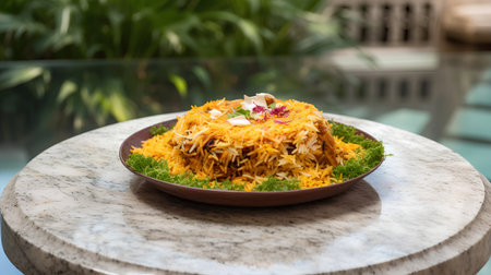 Biryani is a traditional indian and Gujarati dish served in a plate.の素材