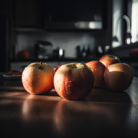 Apples on a wooden table in the kitchen. Selective focus.の素材