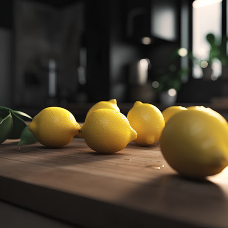 Lemons on a wooden table in the kitchen, selective focusの素材