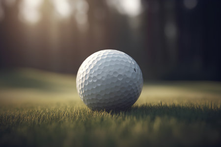Golf ball on green grass with bokeh background. 3D Renderingの素材