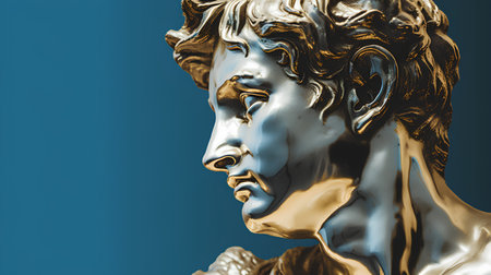 Bronze statue of David on blue background. 3d illustration.の素材