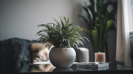 Houseplant in a vase on a table in the living roomの素材