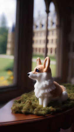 Welsh Corgi Pembroke dog on a green carpetの素材