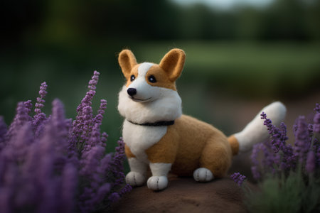Cute dog in a lavender field. 3D rendering.の素材