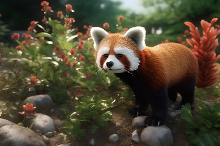 Red panda in the forest. 3D illustration. 3d rendering.の素材