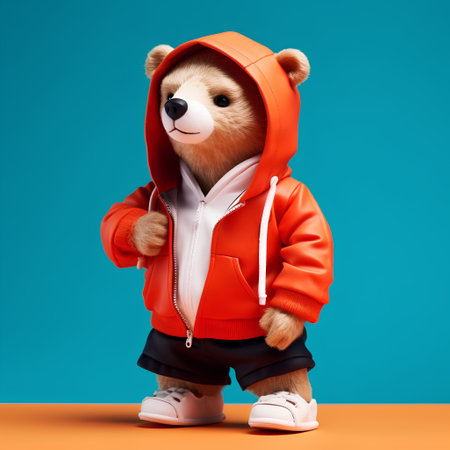 Cute teddy bear in a red raincoat. 3d renderingの素材