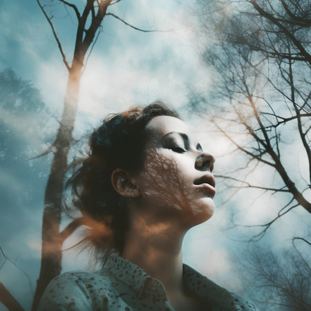 Beautiful young woman in the forest. Fantasy toned image.の素材