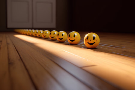 Eggs with smiling faces on the floor. 3d renderの素材