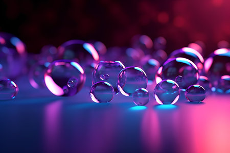 Abstract background with water drops. 3D rendering. Bokeh effect.の素材