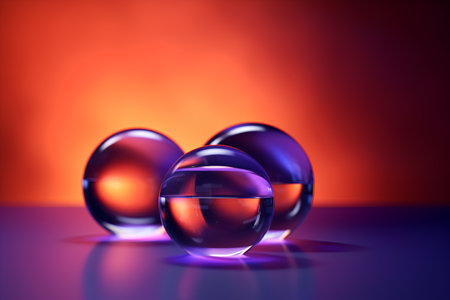 Two glass balls on a colored background. 3d rendering. Illustration.の素材