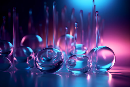 abstract background with water drops in blue and purple colors. 3d renderの素材