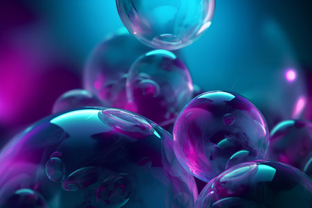 Abstract blue background with bubbles. 3d rendering, 3d illustration.の素材