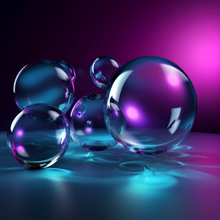 3d rendering of a group of soap bubbles on a purple backgroundの素材