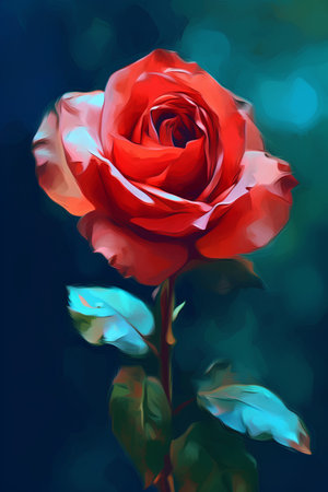 Red rose on a dark blue background. Watercolor painting. Vector illustration.の素材