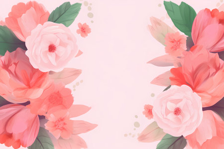 Floral background with peony flowers and leaves. Vector illustration.の素材