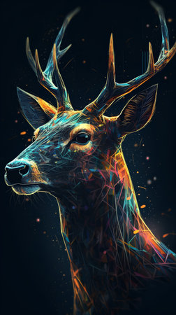Neon deer head with antlers on black background. 3d renderingの素材