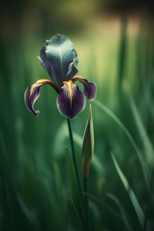 Beautiful iris flower in the garden. Soft focus. Toned.の素材