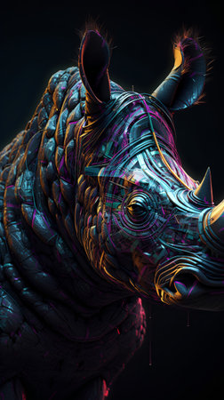 3d illustration of a rhinoceros with abstract geometric backgroundの素材