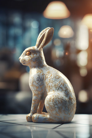 Rabbit statue on the floor. 3d rendering and illustration.の素材