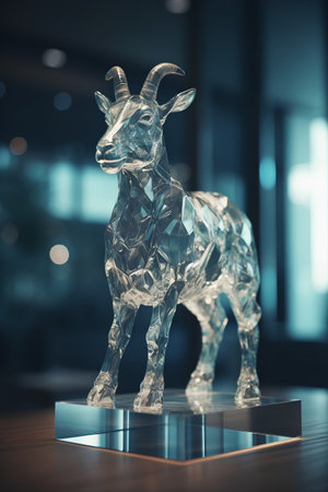 3d rendering glass goat statue on table in modern office interior.の素材