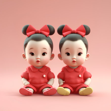 3d rendering of cute asian girl and boy in chinese dress.の素材