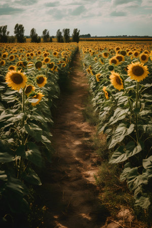 Sunflower field in the countryside. Countryside landscape with sunflowers.の素材