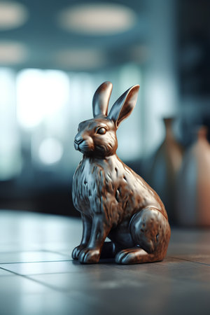 Statue of rabbit on the floor in the room. 3d renderingの素材