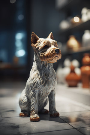 Cute yorkshire terrier standing on the floor in the roomの素材