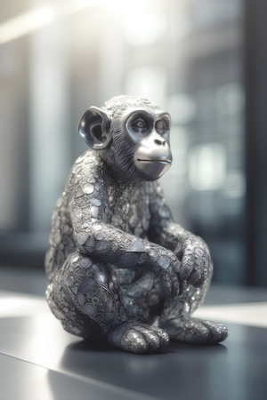 Monkey statue in the room with sunlight. 3d rendering.の素材