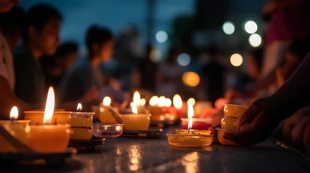 Candle light in the temple,Thailand,selective focusの素材