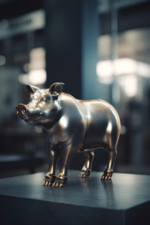 Bronze piggy bank on the table in the museum, stock photoの素材