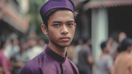 Portrait of a handsome asian muslim man in traditional clothesの素材