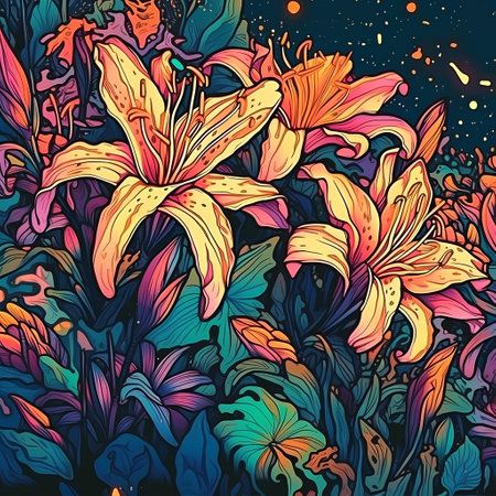 Seamless floral pattern with lily flowers. Vector illustration.の素材