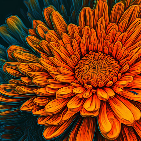 Orange chrysanthemum on a dark background. Floral background.の素材