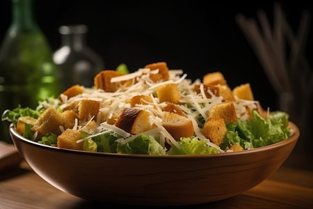 Fresh caesar salad with parmesan cheese and croutonsの素材