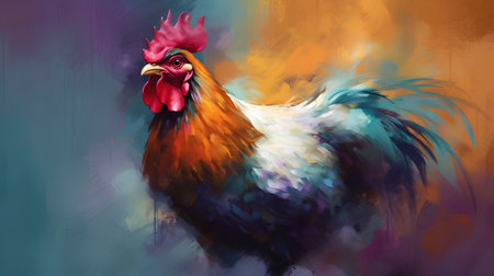 Colorful rooster on a colorful background. Illustration of rooster.の素材