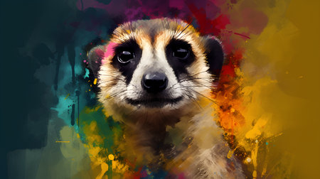 Portrait of meerkat on colorful background. Digital painting.の素材