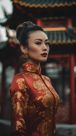 Portrait of a beautiful asian woman in traditional chinese costumeの素材