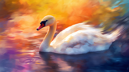 Beautiful swan on the water. Digital painting. Vector illustration.の素材